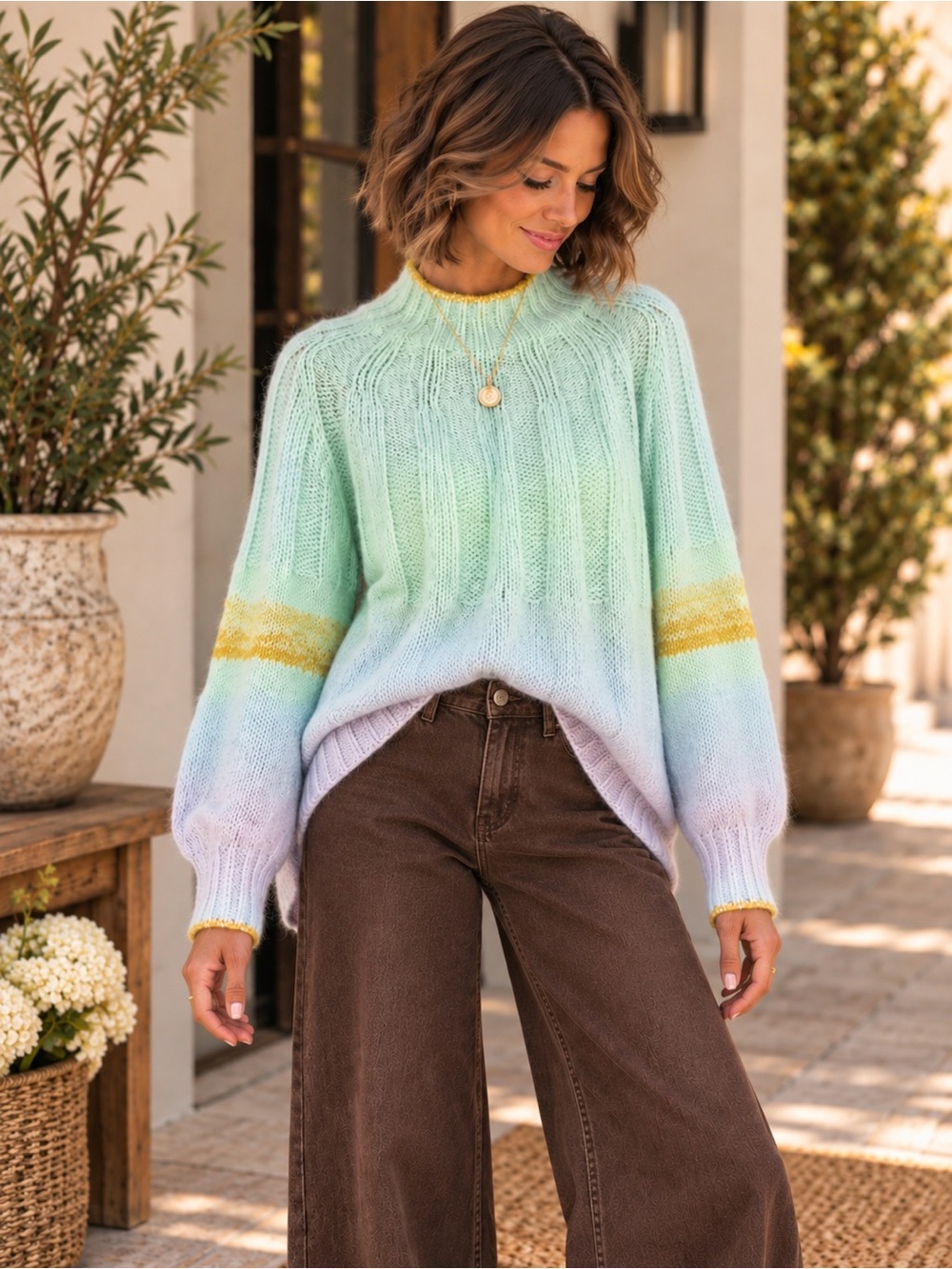 Anthropologie Perri Ombre Tunic Sweater Pastel Mohair Blend NWT M #63